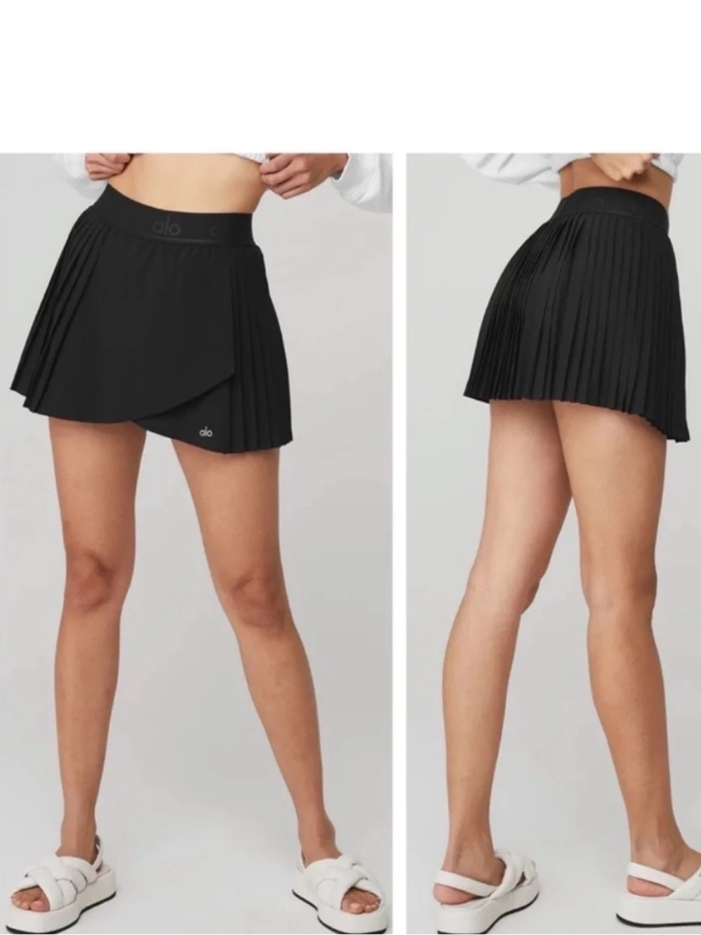 Alo Yoga Aces Tennis Skirt Black Skort Shorts Small Pleated Wrap Pockets